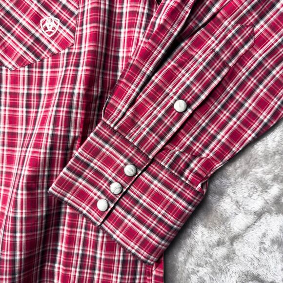 Ariat Pro Series Witten Classic Fit Snap Long Sleeve Shirt Red Plaid Mens Size M - Picture 12 of 15
